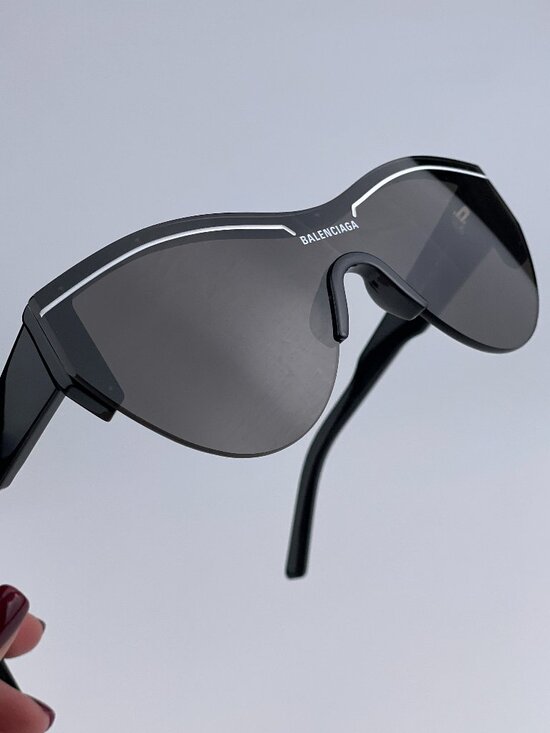Balenciaga BB0004S 001 Sunglasses Black Grey Shield Unisex